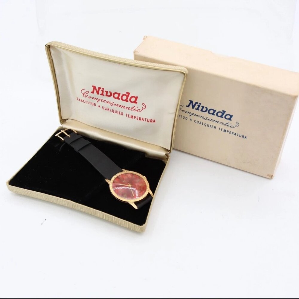 Vintage 34mm Nivada Stone Dial Coral Style Men's Mechanical Wristwatch Swiss